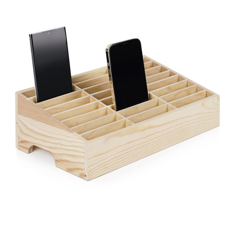 Lzttyee Wooden 24-Grid Cell Phones Storage Box Desktop Mobile Phone Holder Organizer for Office School Classroom (24-Grid) - Image 1